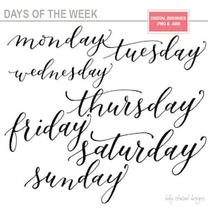 days of the week / digital word art / photoshop brushes / *.abr and *.png / modern calligraphy / hand-lettered