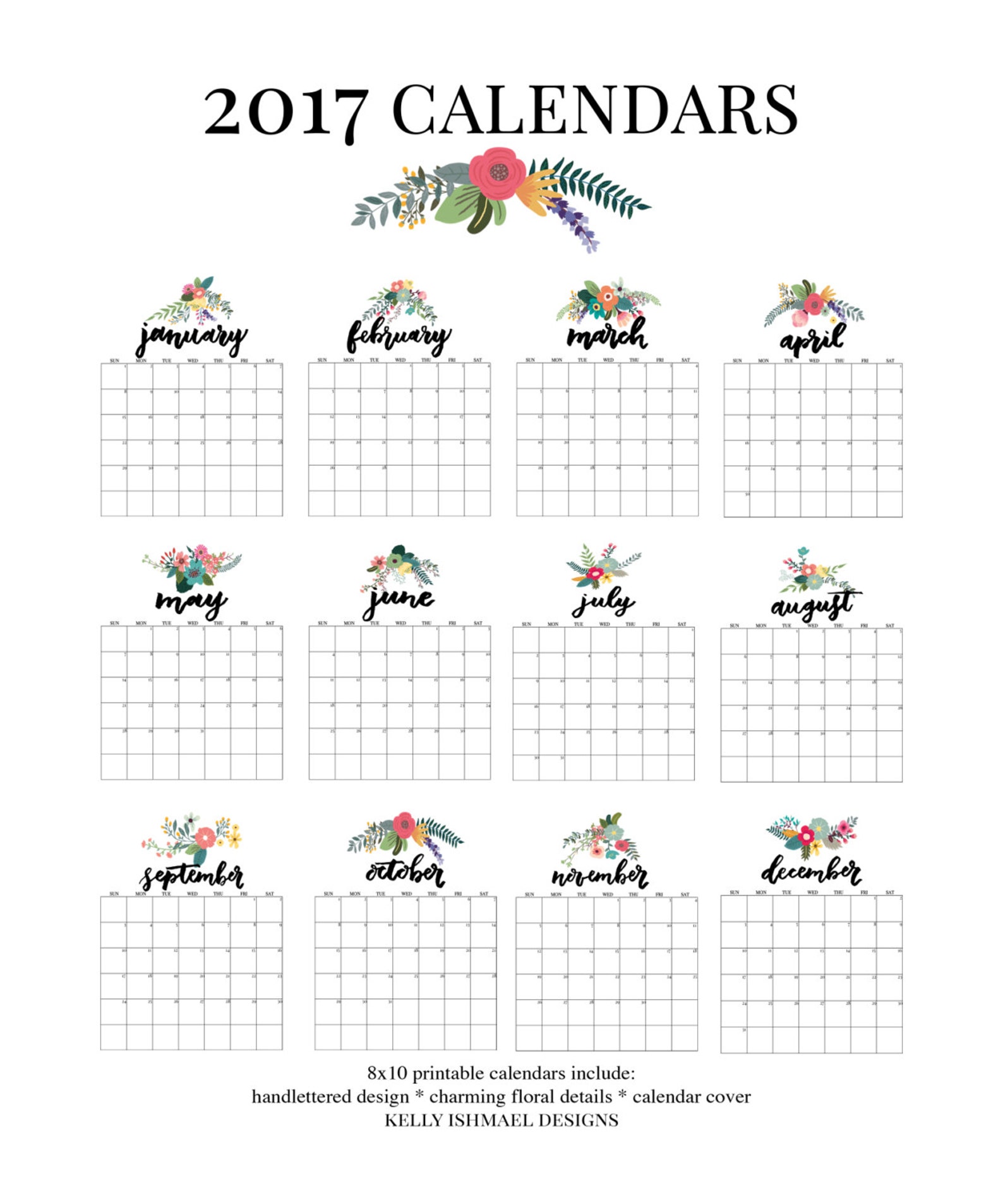 2017 calendar / printable calendar / 8x10 calendar / wall | Etsy 2017 calendar / printable calendar / 8x10 calendar / wall | Etsy