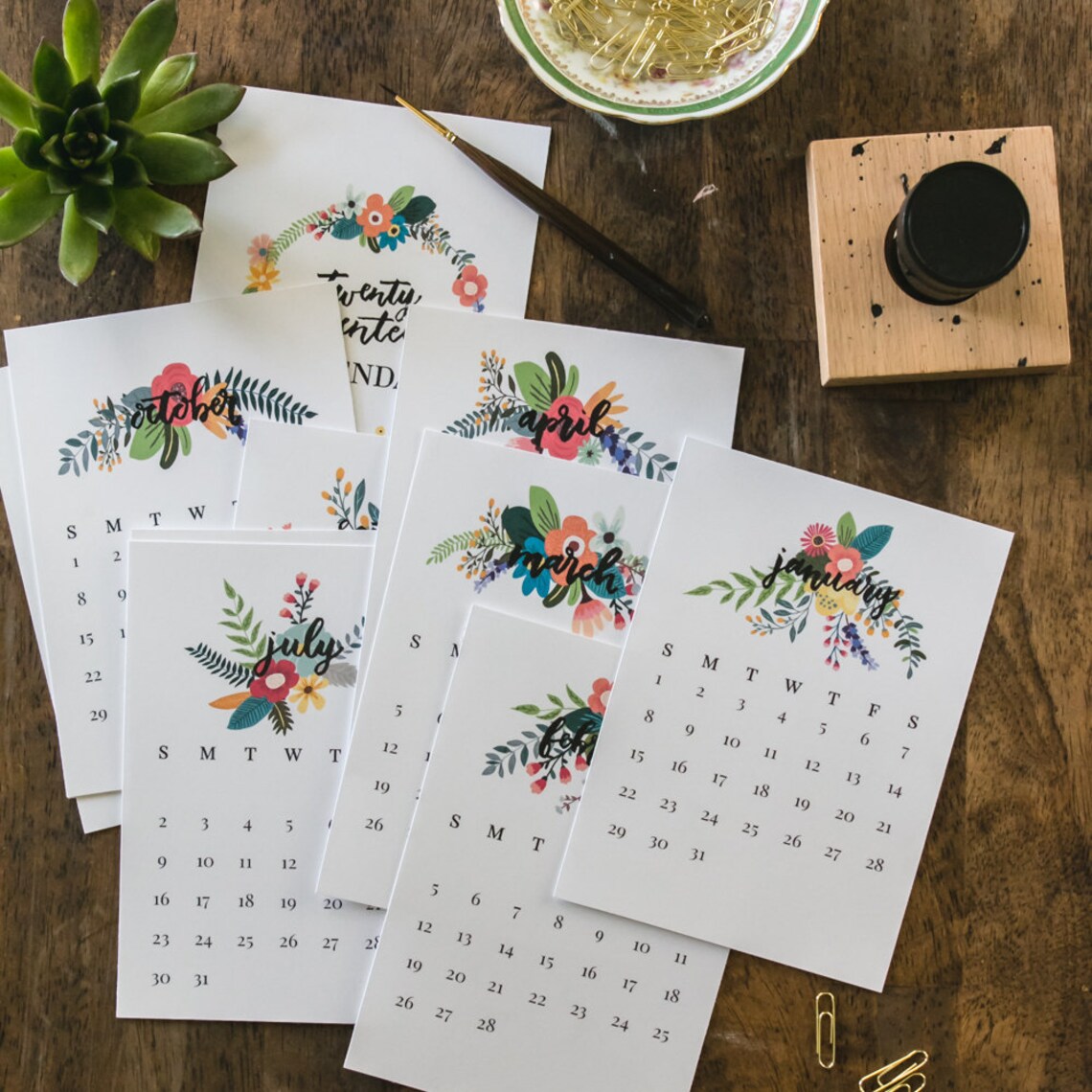 2017 Calendar / Printable Calendar / 5x7 Calendar / Desktop | Etsy