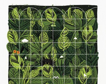 Lámina de invernadero antiguo tamaño A3 / Lámina de arte botánico / Arte mural tropical