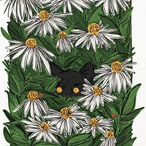 Black Cat Print A3 - Cat Art - Garden Art - Cat Gift - Cat Decor