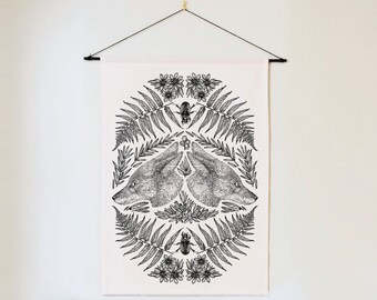 Fox / Fern Wall Hanging Textile Art - Fern Wall Art - Fox Print - Fabric Wall Tapestry