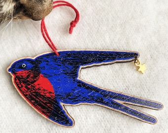 Wooden Bird Hanging Ornament - Swallow Swift Martin Bird - Bird Lover Gift - Wooden Decoration