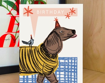Sausage Dog Birthday Card, Dachshund Birthday Card, Sausage Dog Gift, Dog Art Card