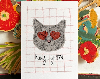 Cat Valentines Day Card - Hey You Card, Cat Lover Card