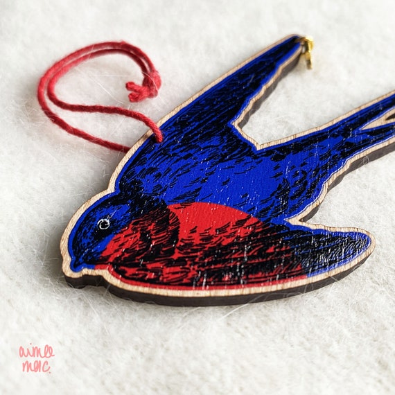 Flying Swallow Bird Wooden Decoration - Kitsch Hanging Bird Ornament, Bird Decor
