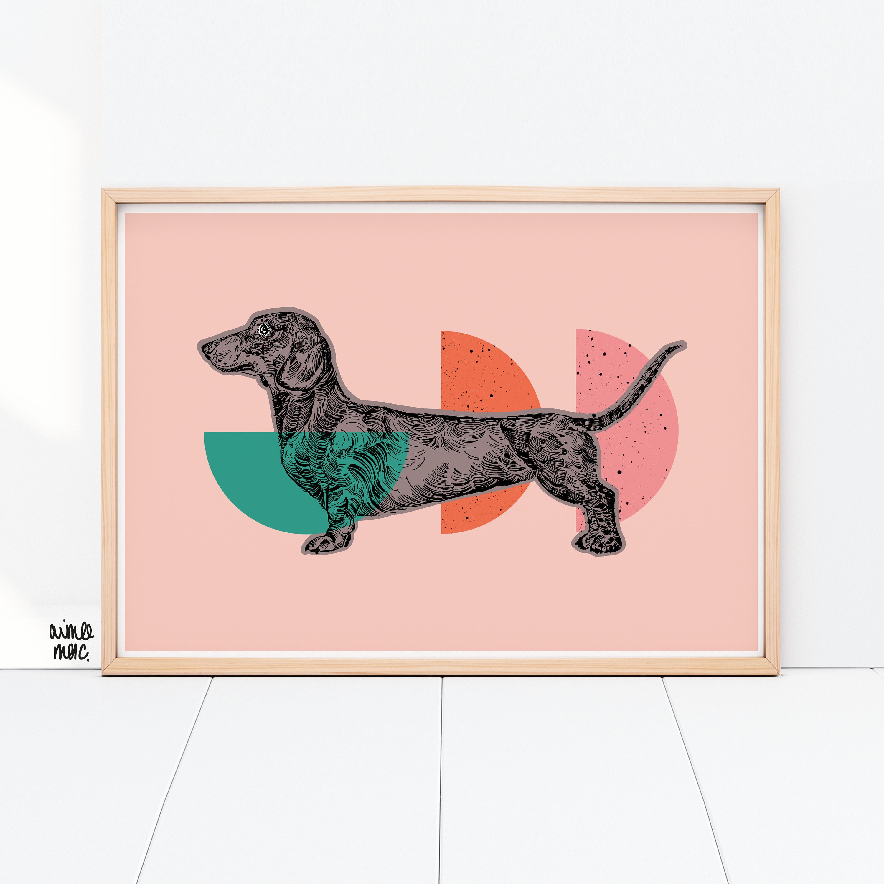 Pink Sausage Dog Print/Dachshund Decor - Gift, Wall Art