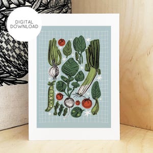Printable Vegetable Wall Art – Kitchen Poster - Vegetable Art Print - Dining Room Decor - Veggie Print - Gardening Print