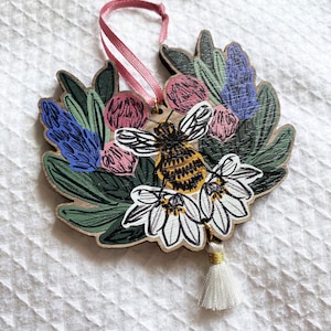 Lavender Bee Wooden Hanging Ornament / Decoration