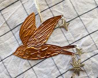 Starlit Swift Embossed Copper Ornament