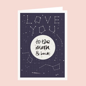 Cartão para a lua e de volta - Cartão de amor - Cartão de aniversário - Cartão de aniversário