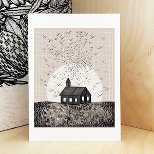 Norwegian Church  Print - A5 - Landscape Art Print, Gothic Art Print, Bleak Landscape