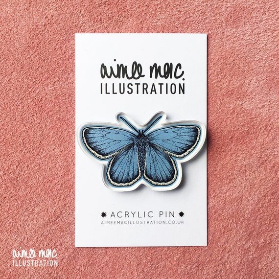 Blue Butterfly Pin - Acrylic Pin - Butterfly Pin Badge - Butterfly Brooch - Insect Brooch