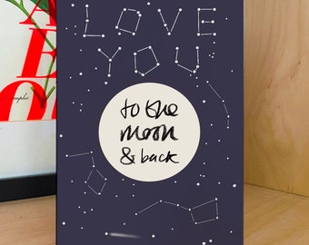 Love you to the Moon Card - Love You Birthday Card, Card for Him, Card for Her, Celestial Birthday Card, Anniversary Card