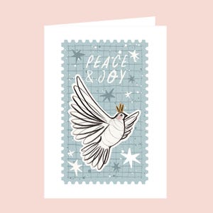 Tarjetas navideñas contemporáneas con la paloma de la paz y la alegría