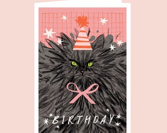 Big Birthday Cat Card - Funny Cat Card - Black Cat Card