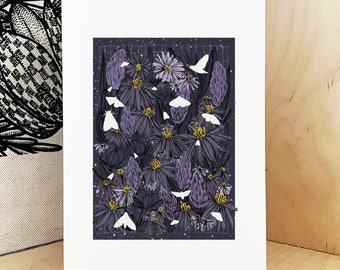 Night Garden Print / Moth Print / Gardener Gift / Entomology Print