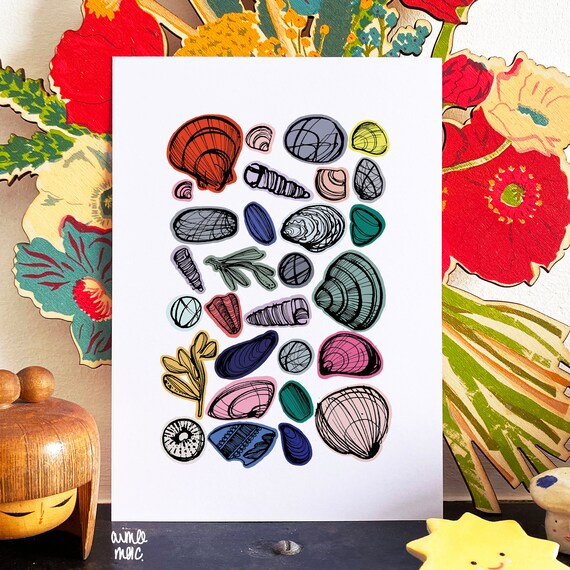 Seashell Art Print Shell Art Print Coastal Wall Art Etsy 日本
