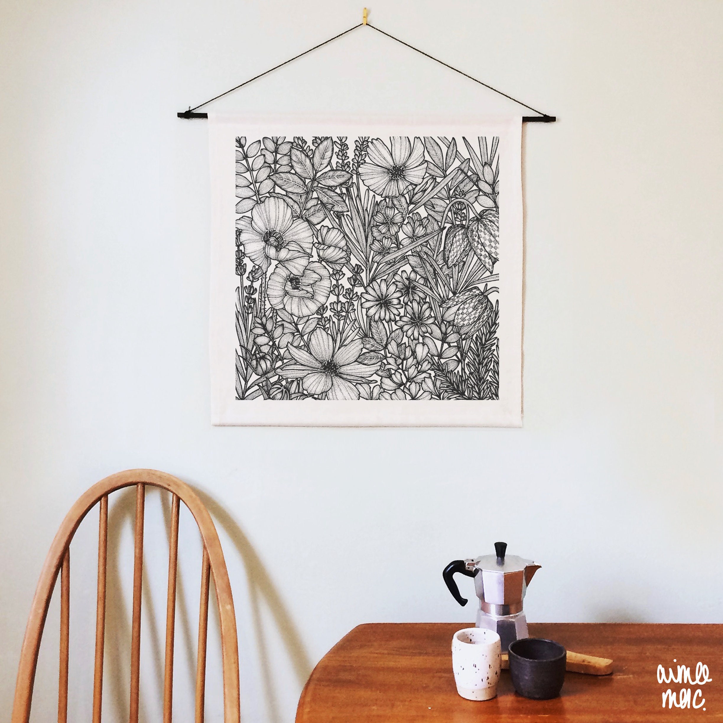 Accrochage Mural en Tissu de Fleurs Sauvages, Tapisserie Botanique, Décor Ferme