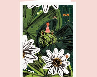 Carte d'anniversaire grenouille étang - carte grenouille drôle - carte d'anniversaire animal