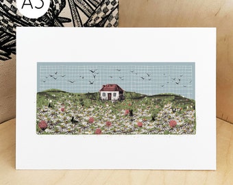 Farmhouse Print, Countryside Landscape