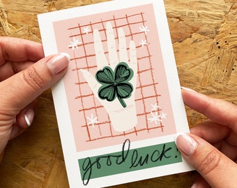 religious best wishes for new job Good Luck Card - Four Leaf Clover Card, Lucky Charm Card, New Job Card, Graduation Card