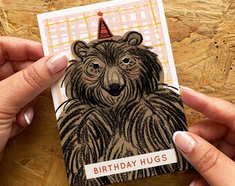 Birthday Hug Card - Cute Bear Animal Birthday Card for Kids Card for Her