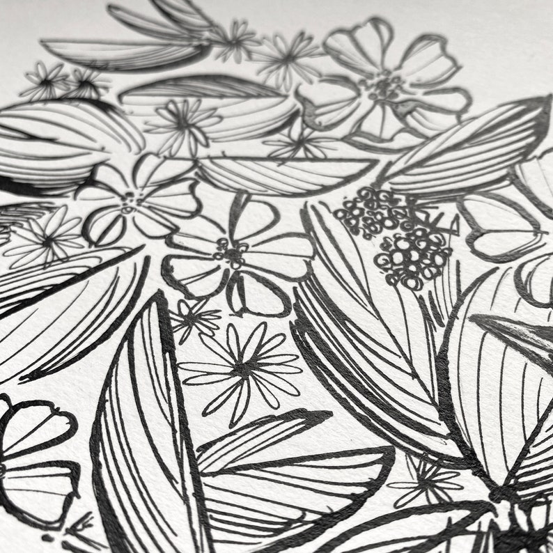 Blackbird Hedgerow ORIGINAL Pen & Ink Drawing Illustration British Bird Art, Songbird Art, British Wildlife Art image 2