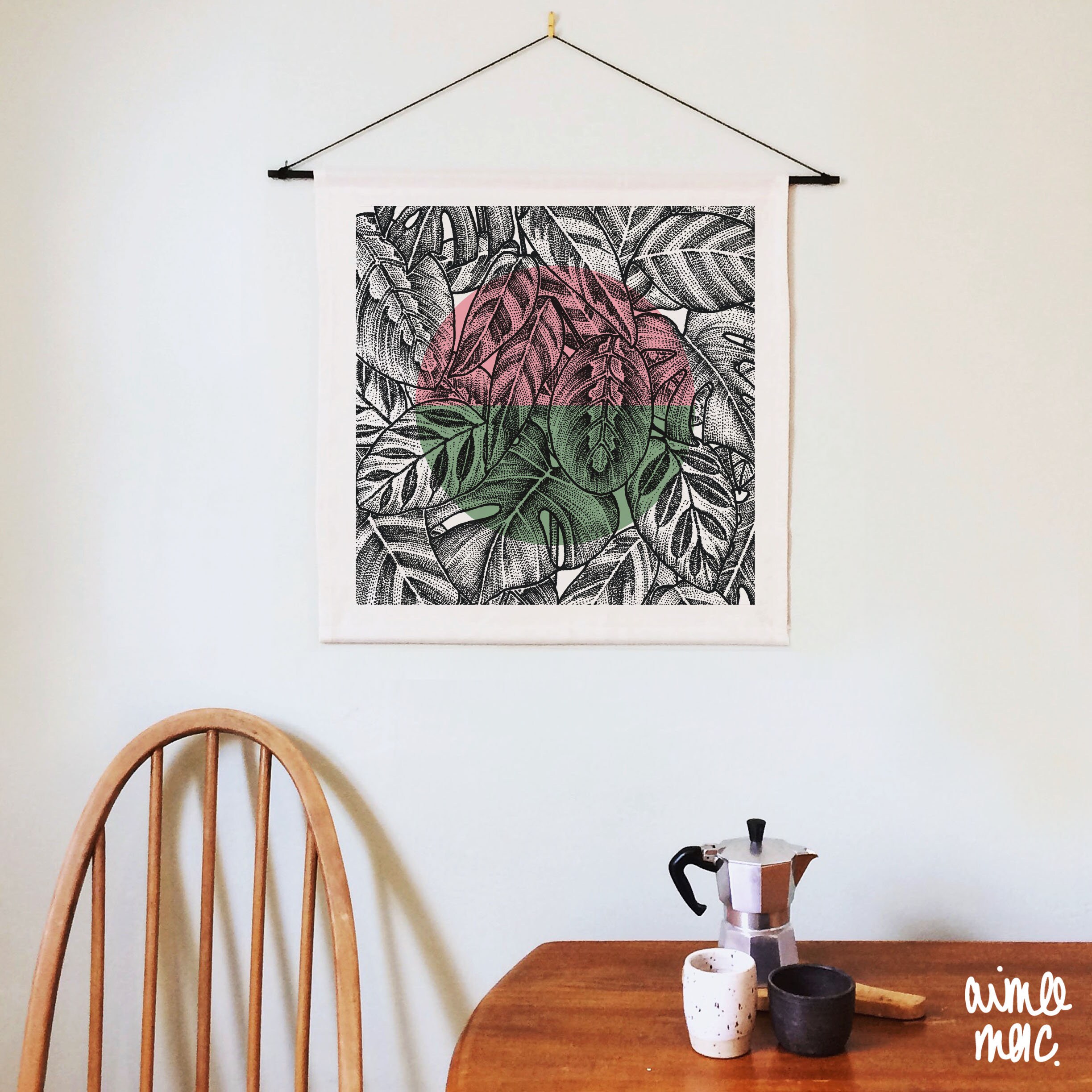 Tapisserie d'impression de Plantes Calathea, Impression Accrochage Mural Tissé, Tapisserie Murale en