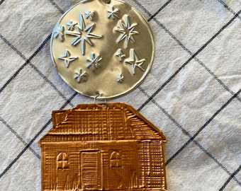 Moonlit House Embossed Copper Ornament