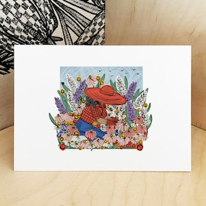WOC Gardener Girl Print - Country Garden Print - Gardening Art Gift - Wildflower Print
