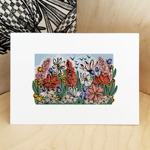 Mini Spring Floral Meadow Art Print - Wildflower Meadow Art, Spring Decor, Country Home Wall Art A4