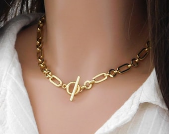 18k Gold Filled Chain Link Choker, Toggle Clasp Necklace, Everyday Chain Necklace for Women, Necklace, Minimalist Necklace, Layered Necklace