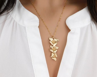 Orchid Necklace, Gold Orchid Flower Necklace, Orchid Jewelry, Triple Orchid Necklace, Bridesmaid Necklace, Cascading Orchid Necklace