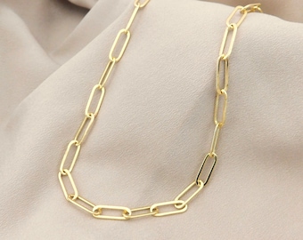 Gold Paperclip Necklace for Women, Paperclip Choker, Everyday Layered Necklace, Chunky Paperclip Chain Necklace