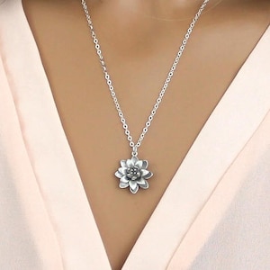 Lotus Necklace, Silver Flower Necklace Sterling Silver Chain