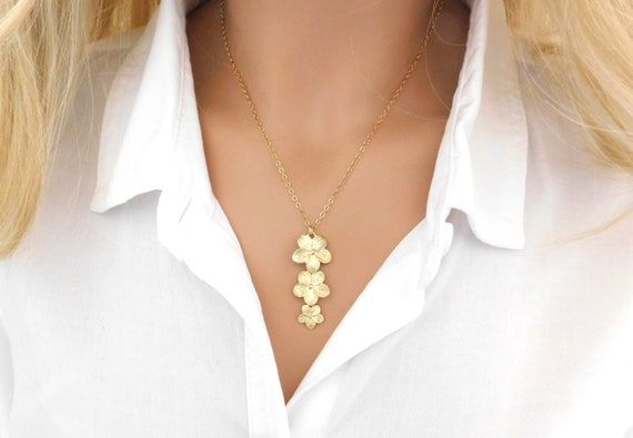 Plumeria Necklace Gold Flower Necklace Hawaiian Jewelry in