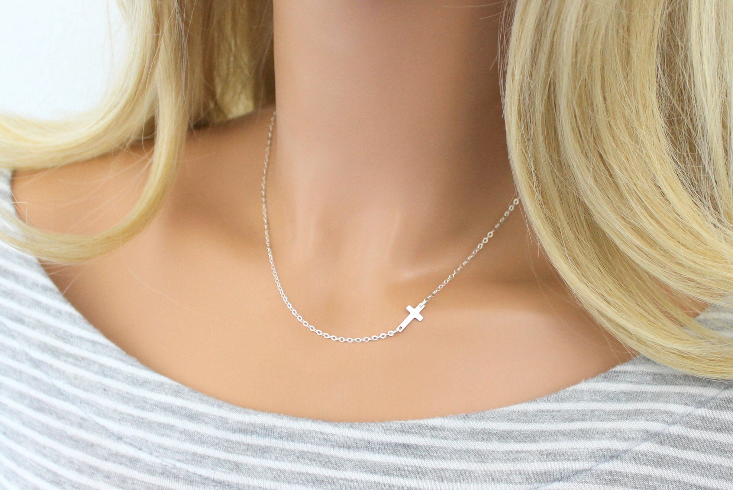 Sideways Cross Necklace Dainty Gold 