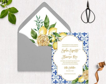 Lemons and Greenery Mediterranean Wedding Invitation | European Wedding Invitation | Mediterranean Wedding Invitation | Greenery Invitation