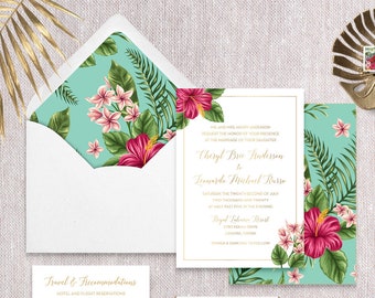 Hawaiian Florals Wedding Invitation // Gold Foil Stamped Wedding Invitation // Hawaii Wedding Invitation