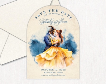 La Belle et la Bête réservent date : faire-part de mariage de conte de fées