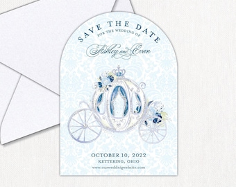 Réservez cette date en calèche de Cendrillon : faire-part de mariage de conte de fées