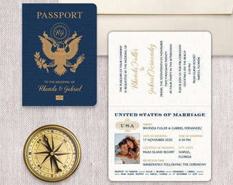 United States Passport Wedding Invitation and Boarding Pass RSVP Card for - Perfect for Destination Weddings