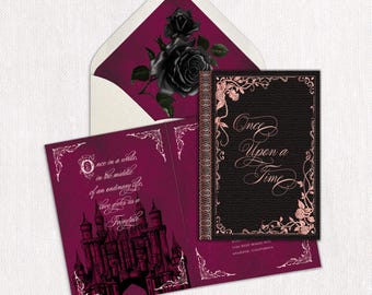Faire-part de mariage livre de conte de fées sombre : invitation gothique Quinceanera