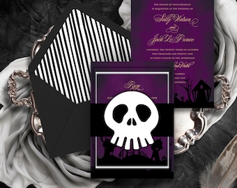 Faire-part de mariage tête de mort : romance gothique de conte de fées