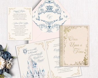 Foil Printed Fairytale Wedding Invitation | Castle Book Design | Blush Pink and Gold