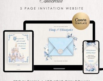 Plantilla de sitio web para bodas con confirmación de asistencia / Diseño Cenicienta / Invitación digital de cuento de hadas