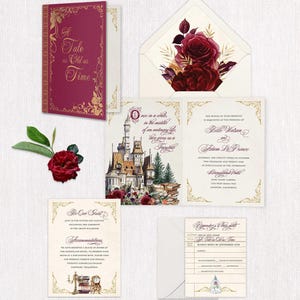 Faire-part de mariage La Belle et la Bête : impression de conte de fées en aluminium