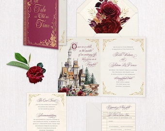 Faire-part de mariage La Belle et la Bête : impression de conte de fées en aluminium