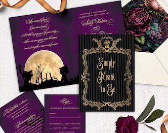 Faire-part de mariage simplement conçu pour être plié : faire-part de mariage gothique estampé